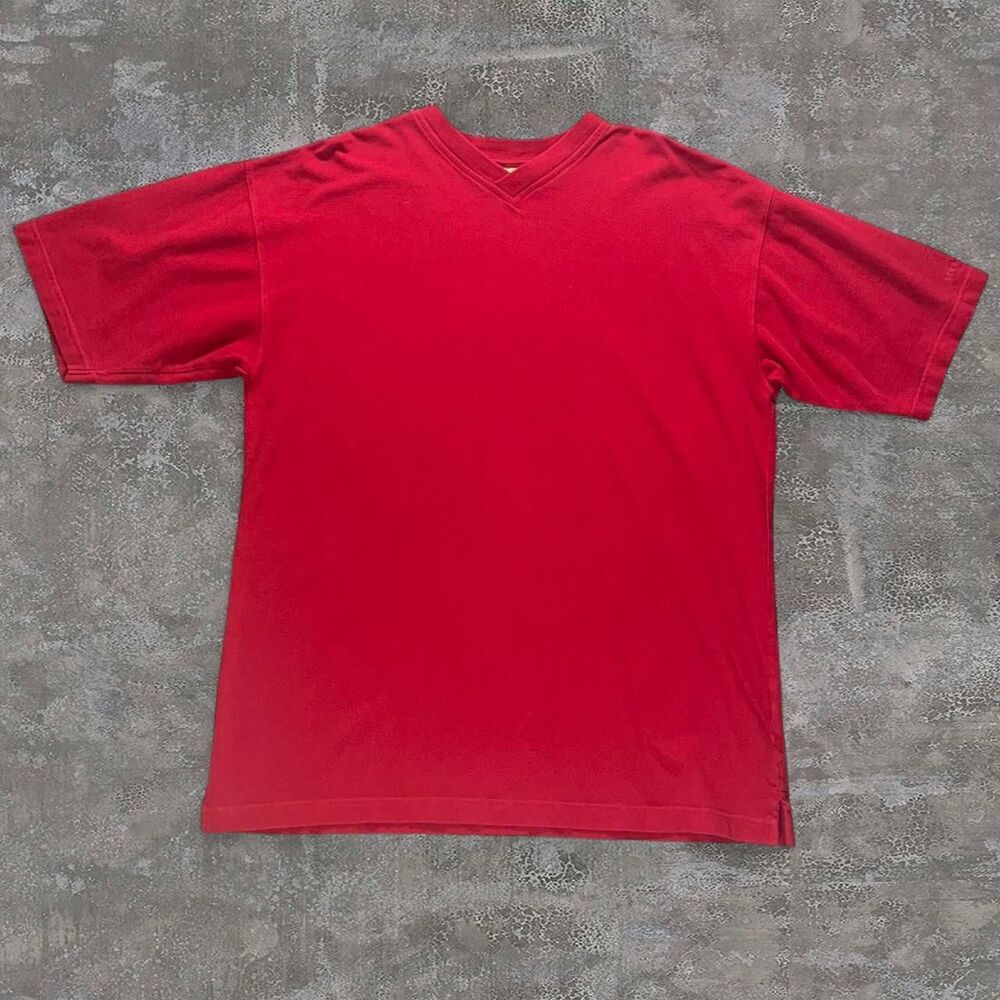 Vintage 90s Duck Head Original Men's L Red V-Neck 100% Cotton Knit Shirt